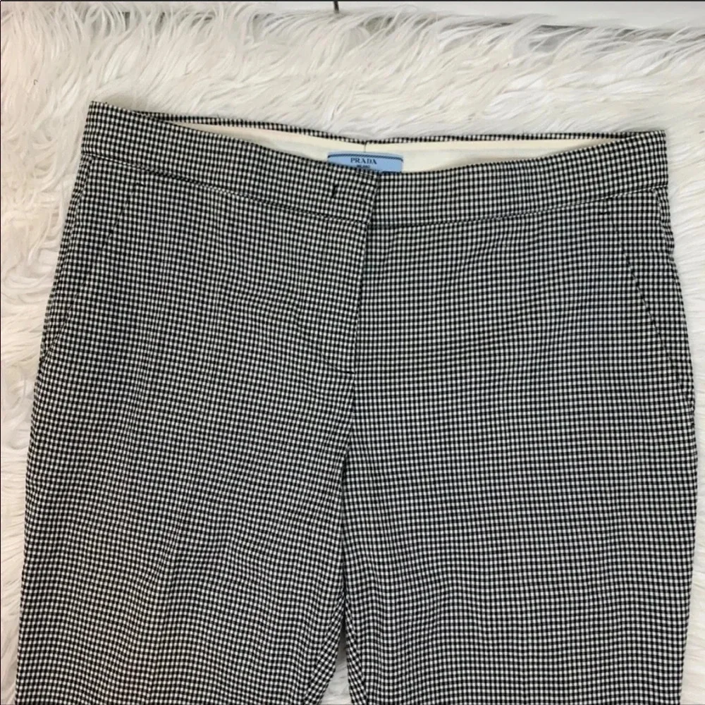 NWOT Prada Check Print Gabardine Wool Trouser Black and White Designer Women 10 - Picture 6 of 15